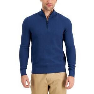 Michael Kors Men's Denim Textured Quarter-Zip Sweater Small
